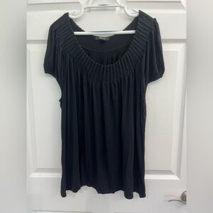 Style and Co. Black Pleat Detail Scoop Neckline Womens Plus T-shirt Blouse Top